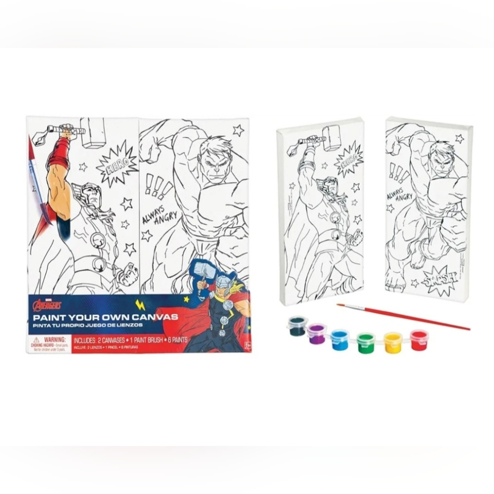 NWT Avengers Paint Your Own Canvas Kits - Contains 2 Canvases, 6 Paints & Brush